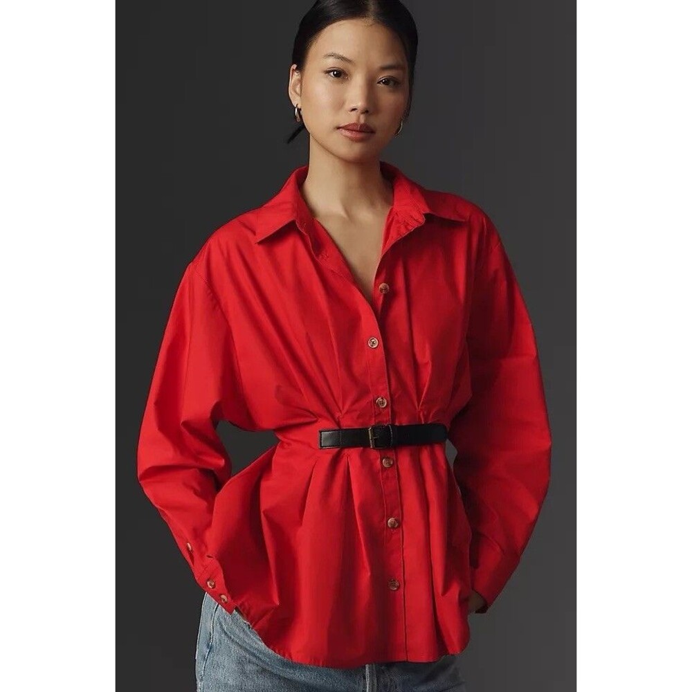 By Anthropologie Belted Buttondown Shirt Size 4